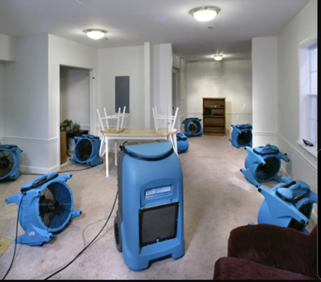 Air movers and dehumidifier setup for Water Extraction & Removal in Dover